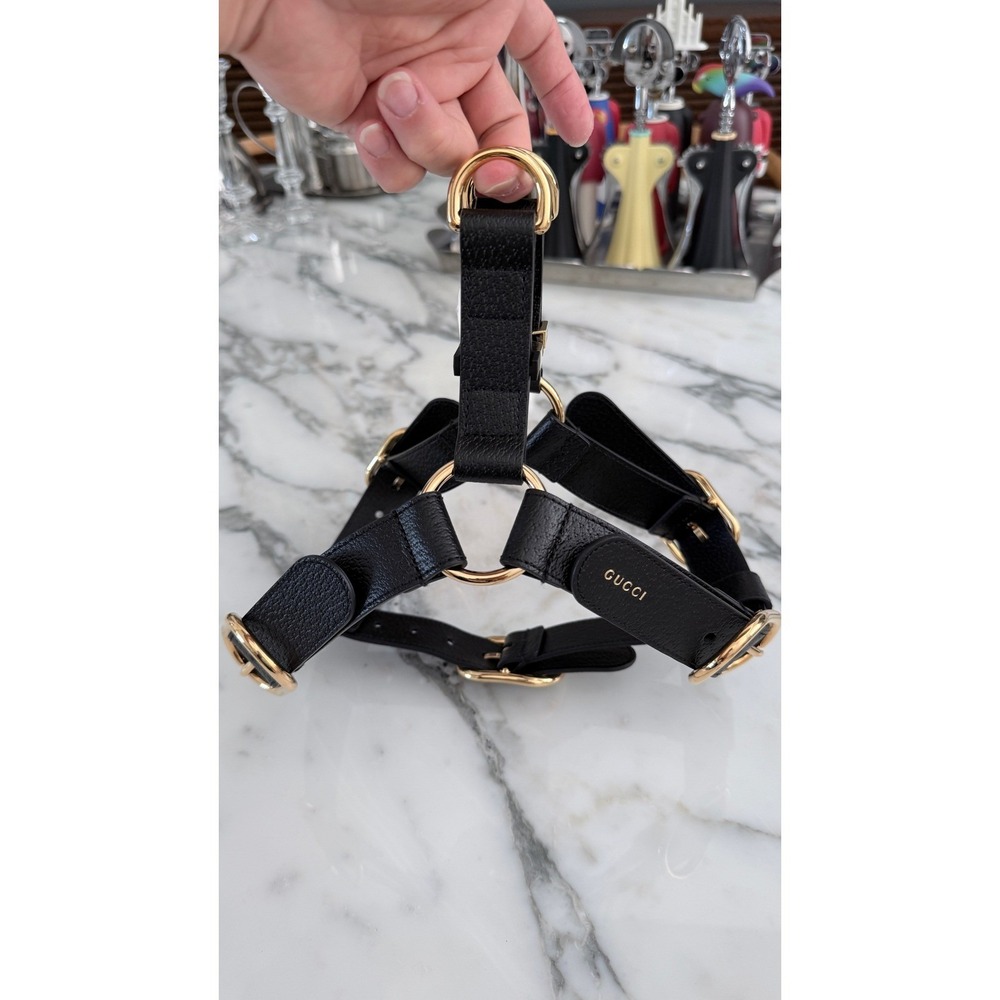 Gucci Black Demetra Dog Harness Gold Hardware‎ Large 695253 NEW - Picture 7 of 15